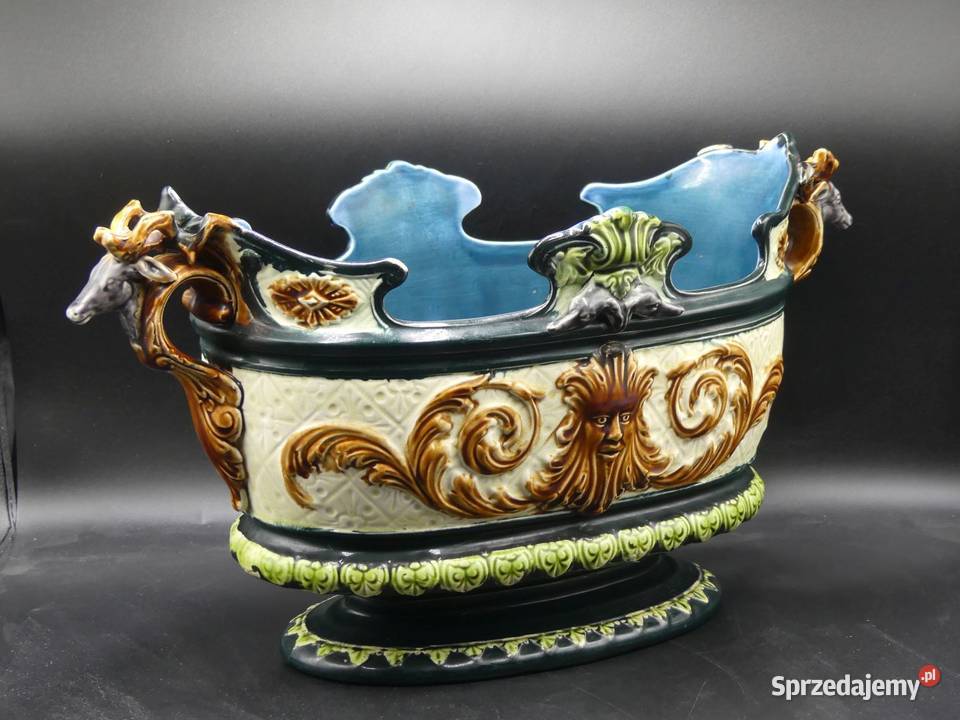 Okazała majolikowa donica sygnowana początek XX Antyki Poznań