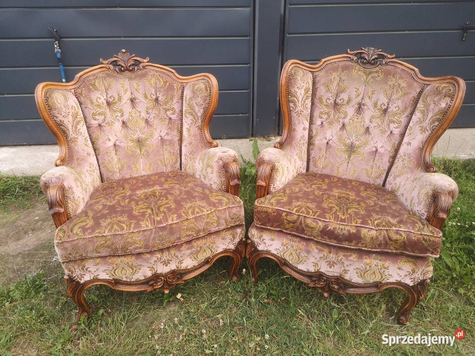 Komplet foteli barokowych rzeźbionych Aleksandrów Łódzki sprzedam