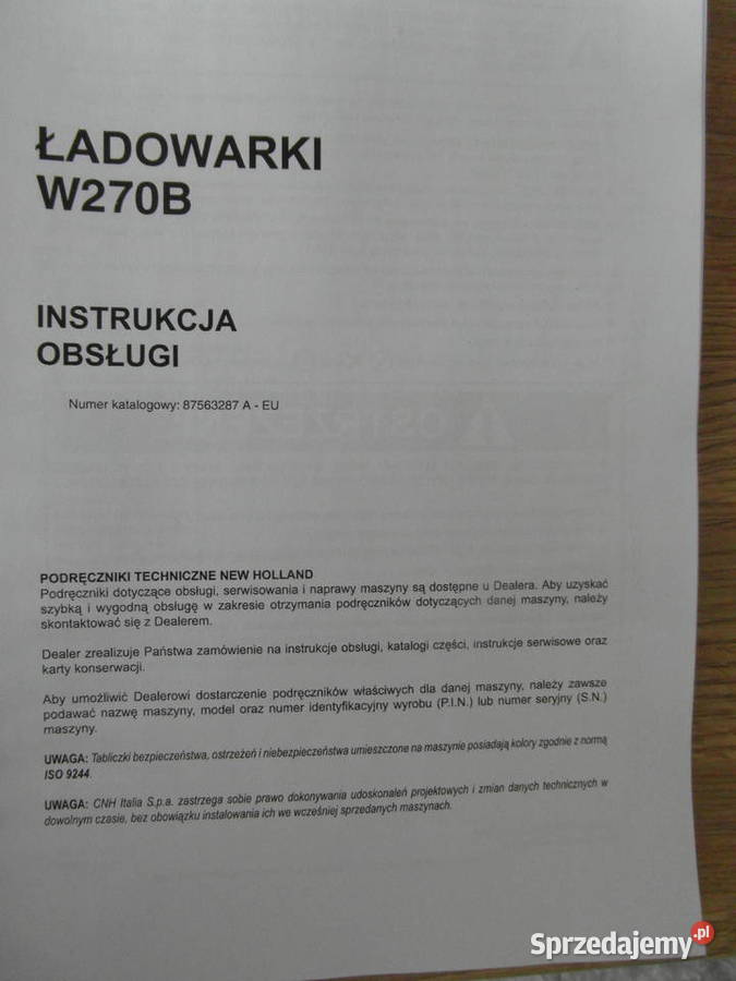 dtr instrukcja obsługi ładowarka holland w270b i zachodniopomorskie Szczecin