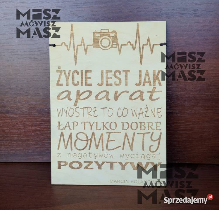 Plakat drewniany Życie jest aparat Prezent sprzedam