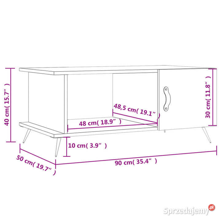 Stolik kawowy czarny 90x50x40 materiał Warszawa