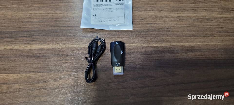 Konwerter adapter z hdmi na vga d-sub, dźwięk mini jack.