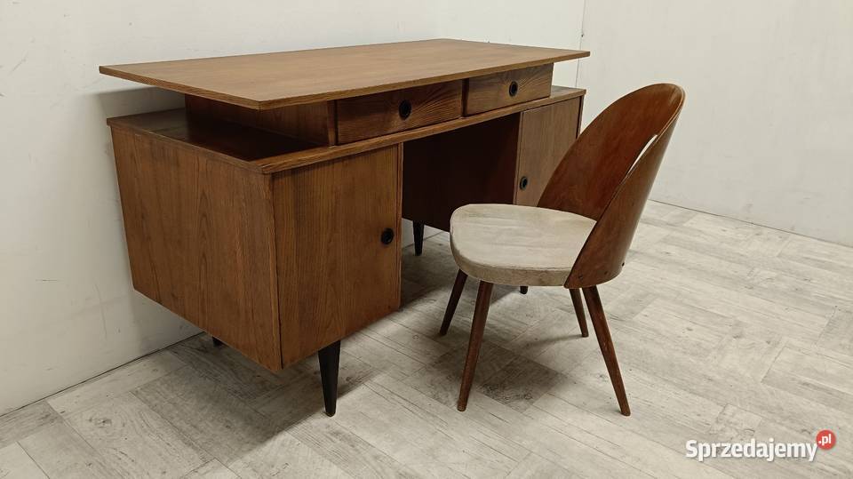 biurko PRL modern dwustronne gabinetowe okleina 85cm łódzkie Radomsko