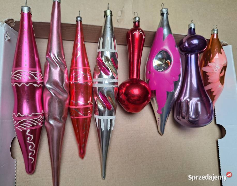 Bombka PRL stara kształtka na choinkę zestaw Kalisz