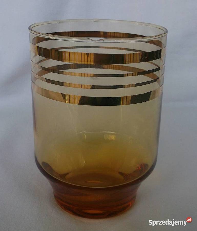 szklanki brązowe ze złoceniami PRL Porcelana i szkło Suwałki