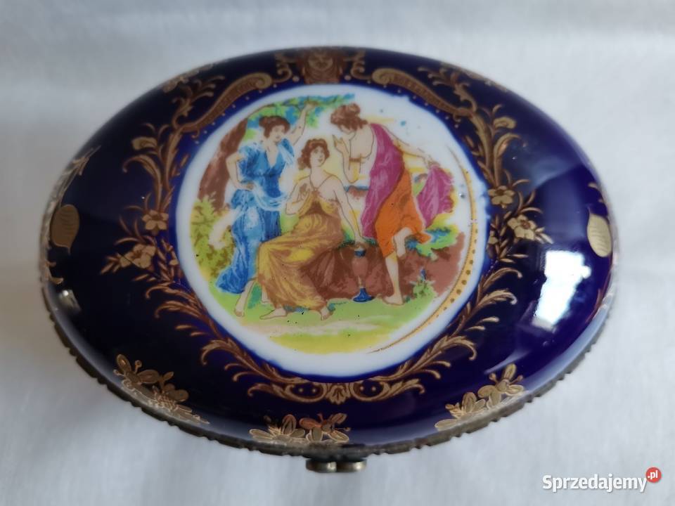 Stara szkatułka puzderko porcelana kobaltowa 3 Katowice