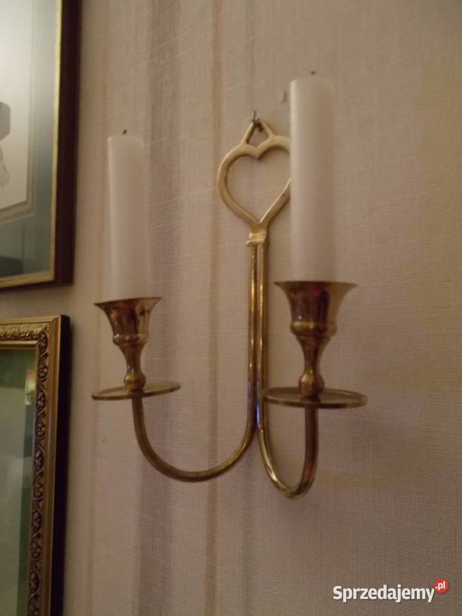 Stary Mosiężny Świecznik Wiszący z Sercem Szczecin