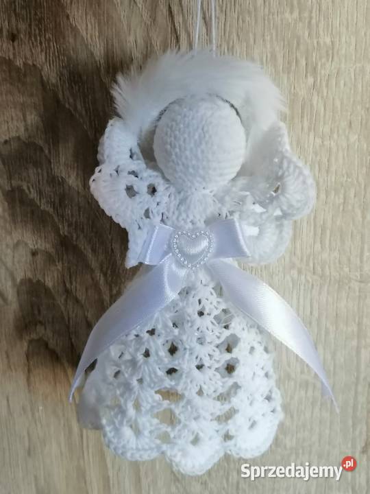 Aniołek biały szydelkowy na choinkę Dekoracja biały śląskie Katowice