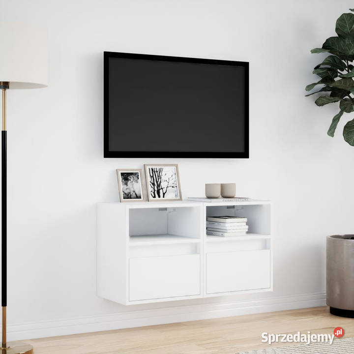 Ścienne szafki TV z LED 2 białe 41x31x45 mazowieckie sprzedam