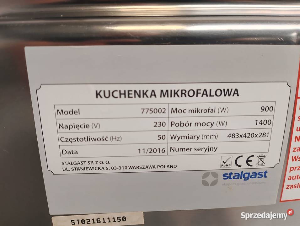 Kuchenka mikrofalowa Stalgast 775002 Gastronomia Wrocław