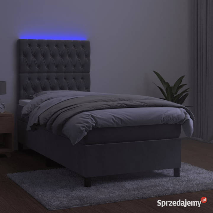 Łóżko kontynentalne z materacem i LED szare 80cm Łóżka