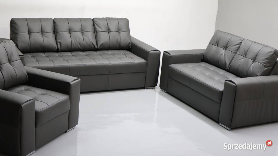 KOMPLET 321 sofy kanapy zestaw popielata SKÓRA Poznań sprzedam