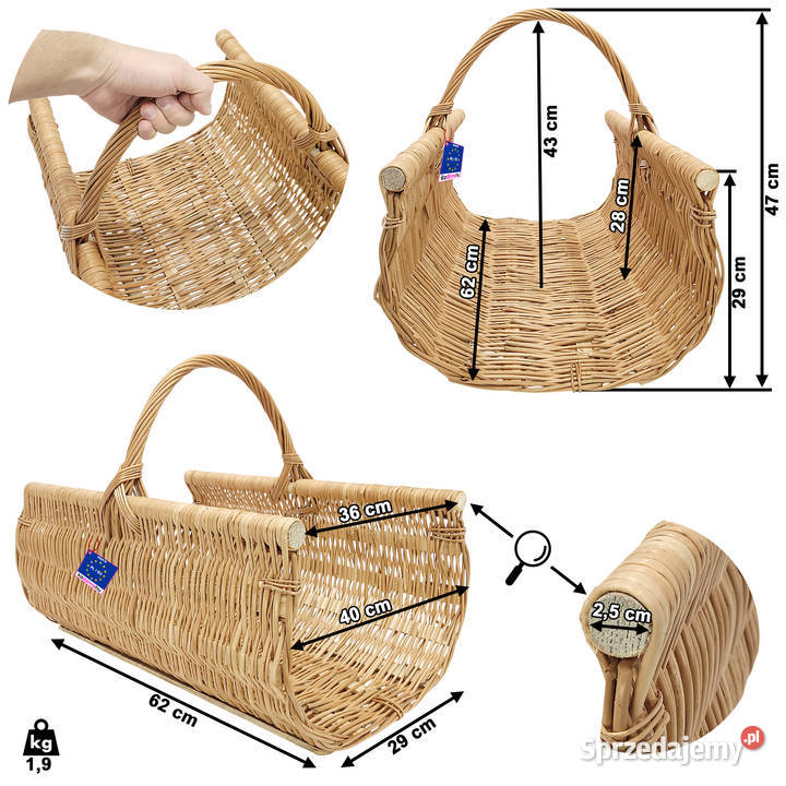 Kosz wiklinowy na drewno Rynna 60x47x40 koszyk Wyposażenie wnętrz Stalowa Wola