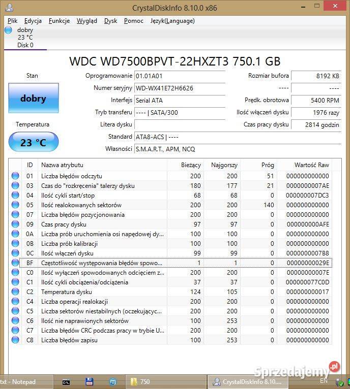 Dyski HDD HWD7500BPVT22HXZT3 750GB sprawne Dyski Włoszczowa