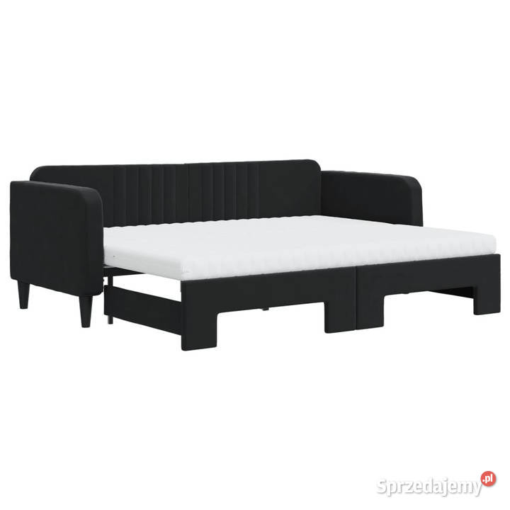 Sofa rozsuwana z materacami czarna aksamit mazowieckie Warszawa