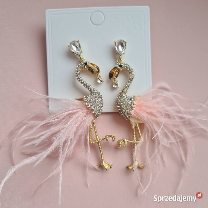Przepiękne kolczyki flamingi z cyrkoniami i Strzelce Opolskie