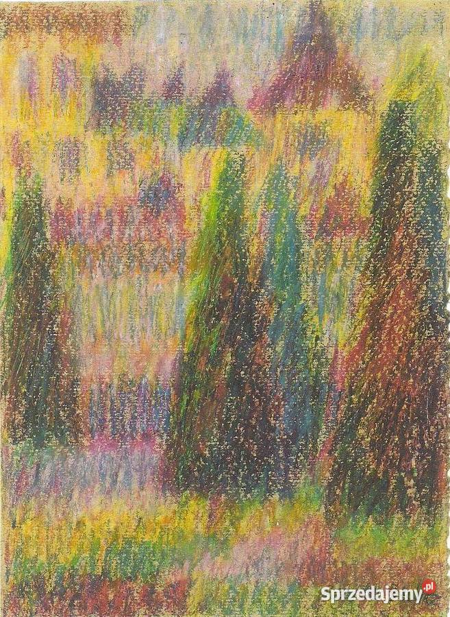 Natura park zabudowa pastel akw rys Renata Malarstwo Warszawa