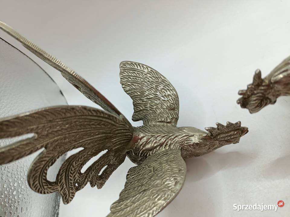 Dwa walczące koguty metal wysokoniklowy chińskie Antyki lubelskie Zamość