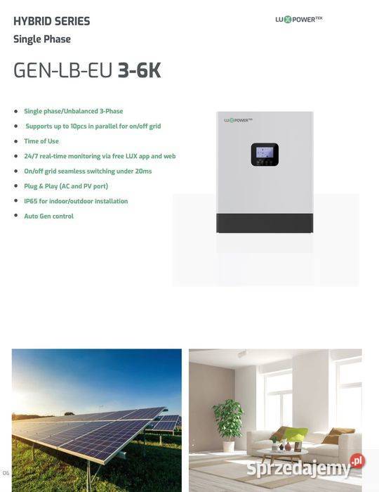 Falownik hybrydowy LuxPower GENLBEU 6K 1faz HV Panele fotowoltaiczne