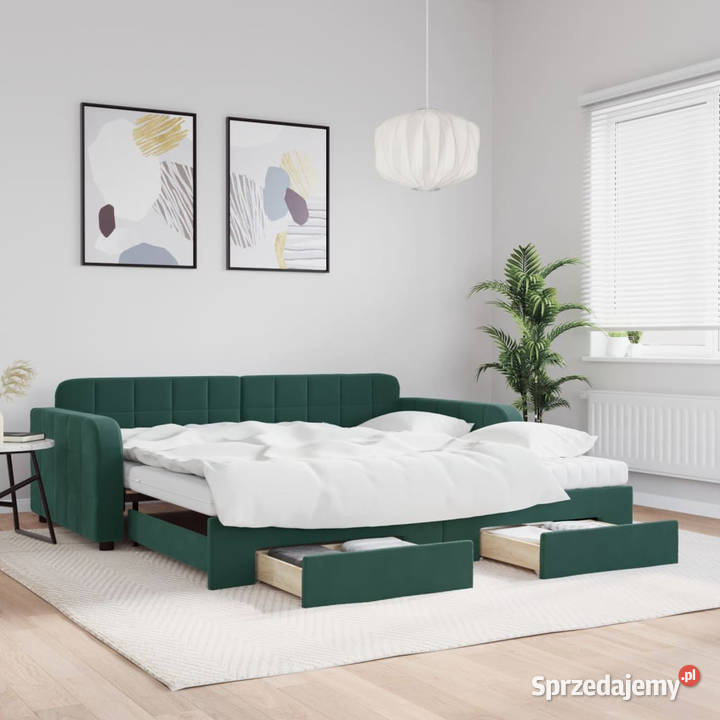 Sofa rozsuwana z szufladami ciemnozielona mazowieckie Warszawa