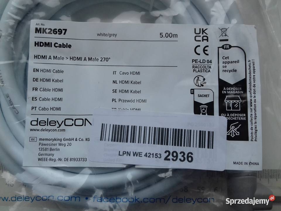 Kabel deleyCON MK2697 HDMIHDMI 5m kąt 270 Bydgoszcz