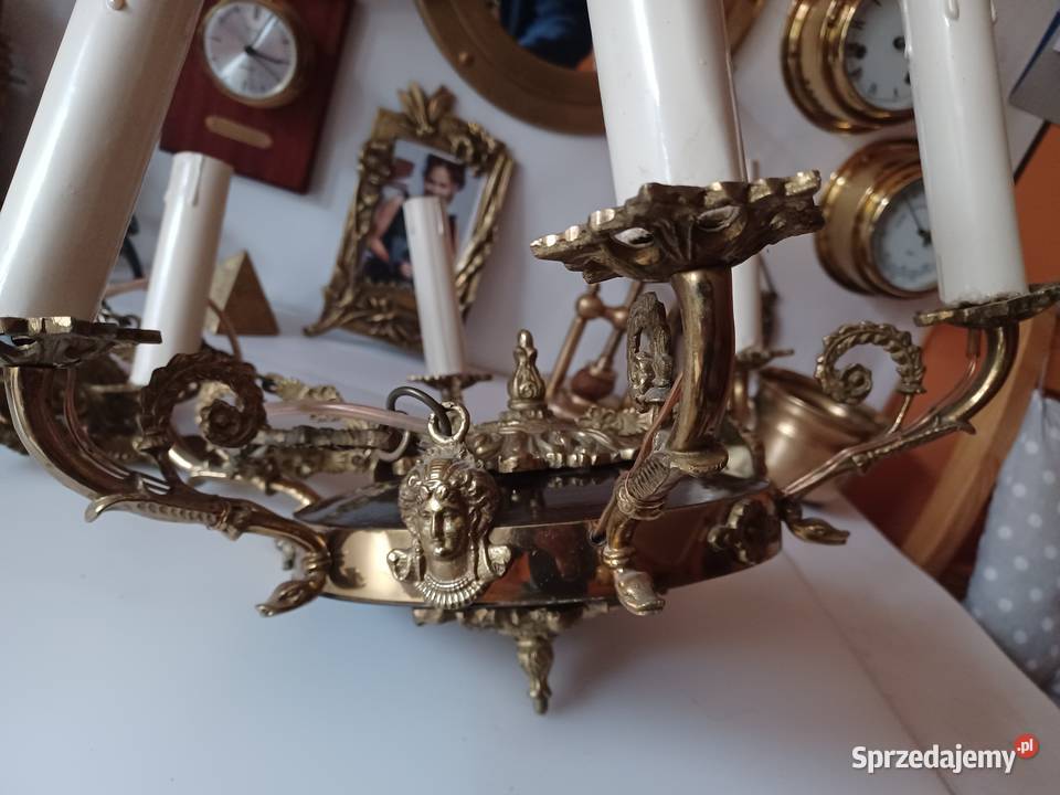Piękny mosiężny masywny żyrandol Poznań