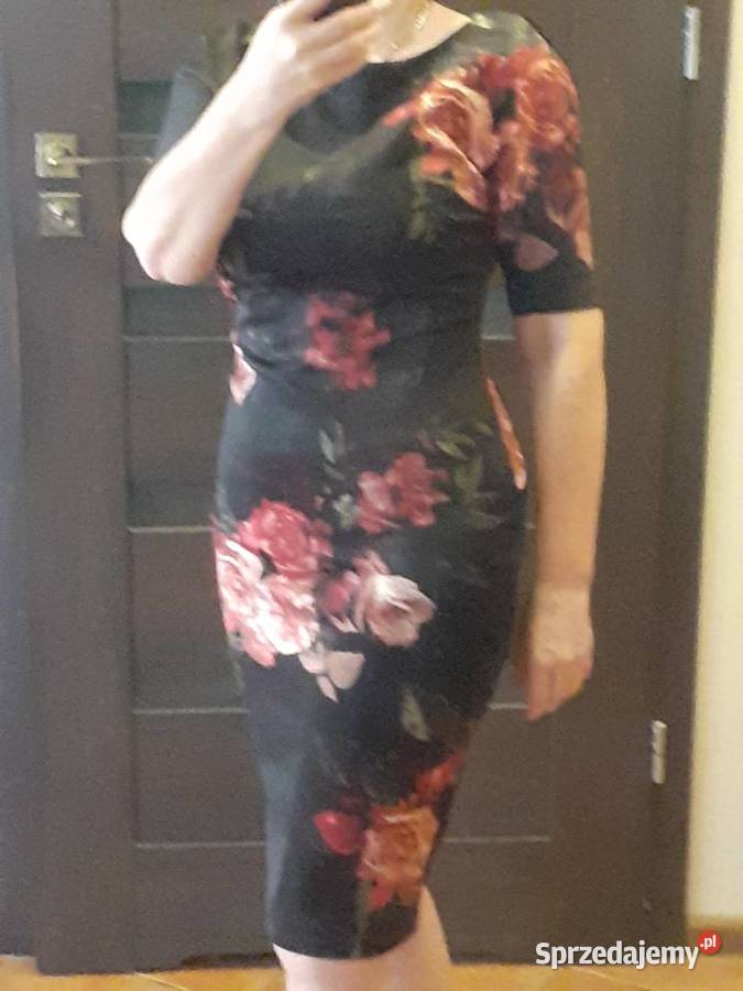 sukienka czarna w kwiaty M ołówkowa Gdańsk