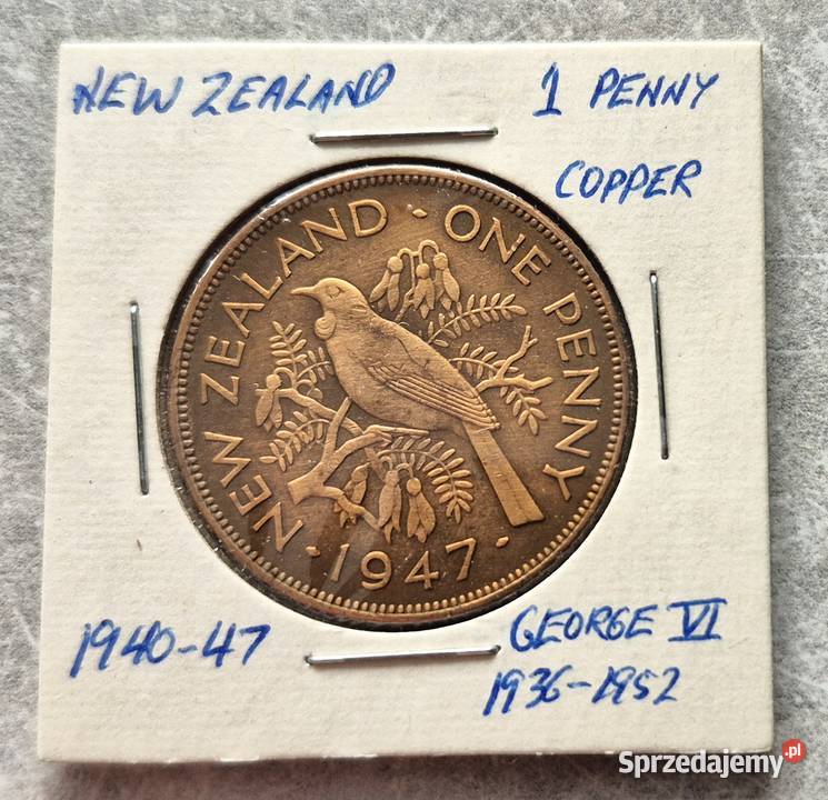 C16 NOWA ZELANDIA 1 Pens 1947 r Antyki, Sztuka, Kolekcje Wola Kruszyńska