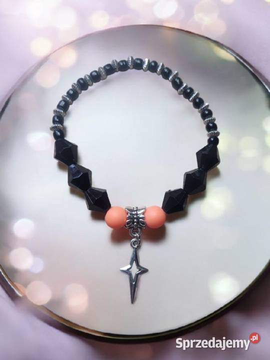 Bransoletka pomarańczowo czarna z kryształowych Sanok