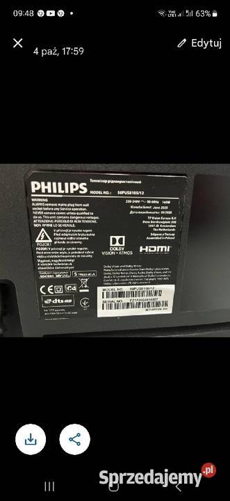 Philips telewizor 50 cali uszkodzony