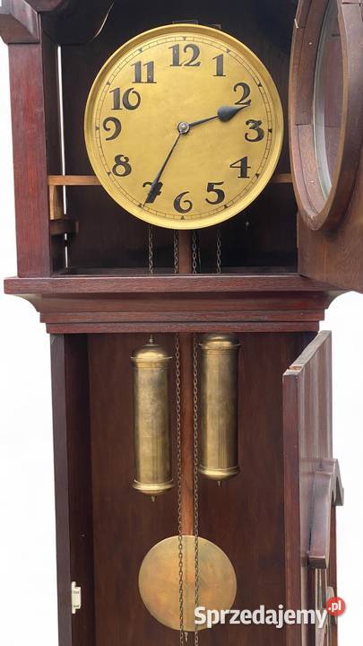 Niemiecki zegar stojący z wahadłem i wagami