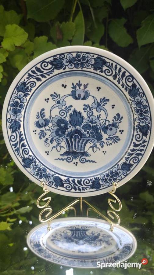 Piękny Malowany Talerz Delft antyk Porcelana i szkło Pabianice
