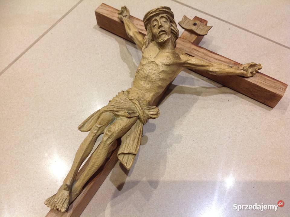 Krzyż Drewniany Jezus na Krzyżu do Zawieszenia Nowa Sól