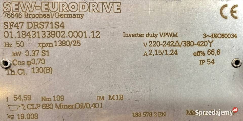 motoreduktor przekładnia 037kW 25obr 3fazowy SEW Pigża sprzedam