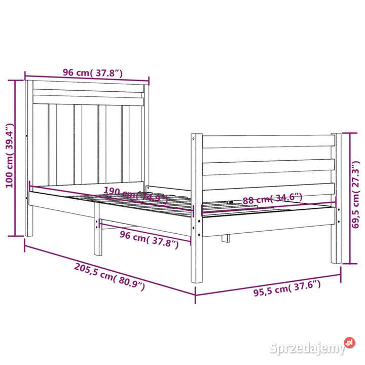 Rama łóżka lite drewno 90x200 WM3105300 69cm mazowieckie Warszawa