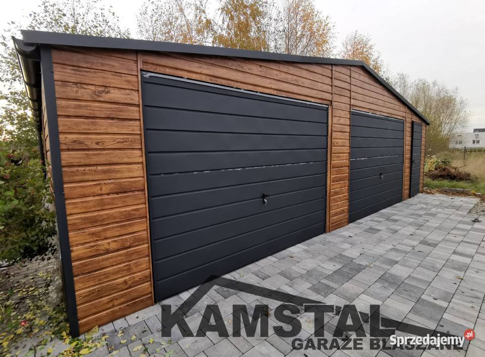Garaż blaszany 8x7 drewnopodobny dwustanowiskowy