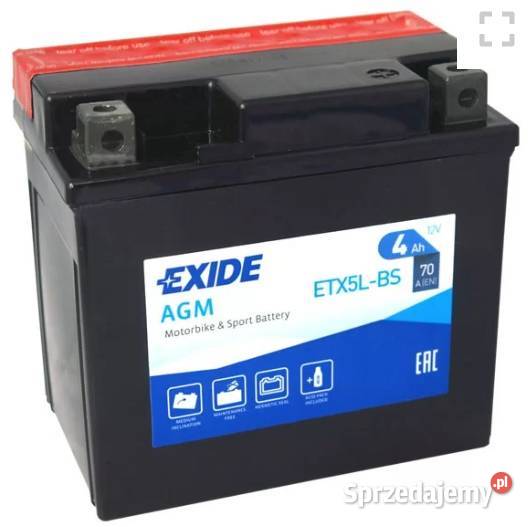 Akumulator motocyklowy EXIDE ETX5LBS 12V 4Ah 70A Części