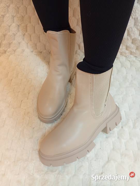 40 Schuh beżowe Botki na platformie z Londynu na skóra ekologiczna Kraków