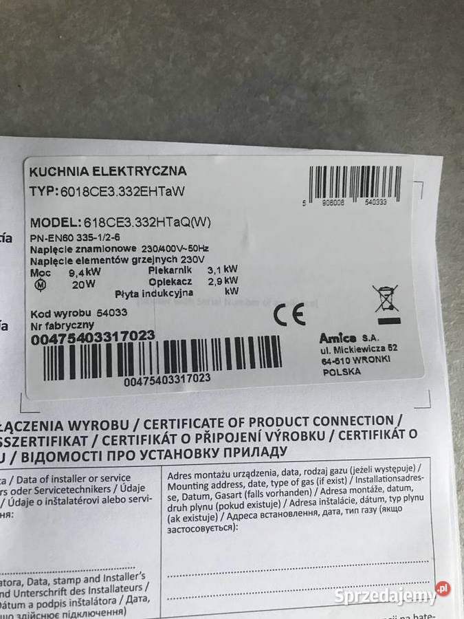 Amika nowa wolnostojące Nowy Targ sprzedam