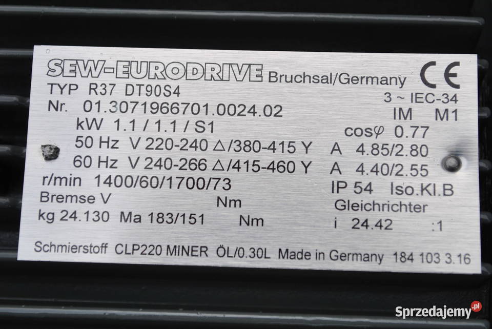 Motoreduktor 11kw 60obrmin Firmy Sew lubuskie