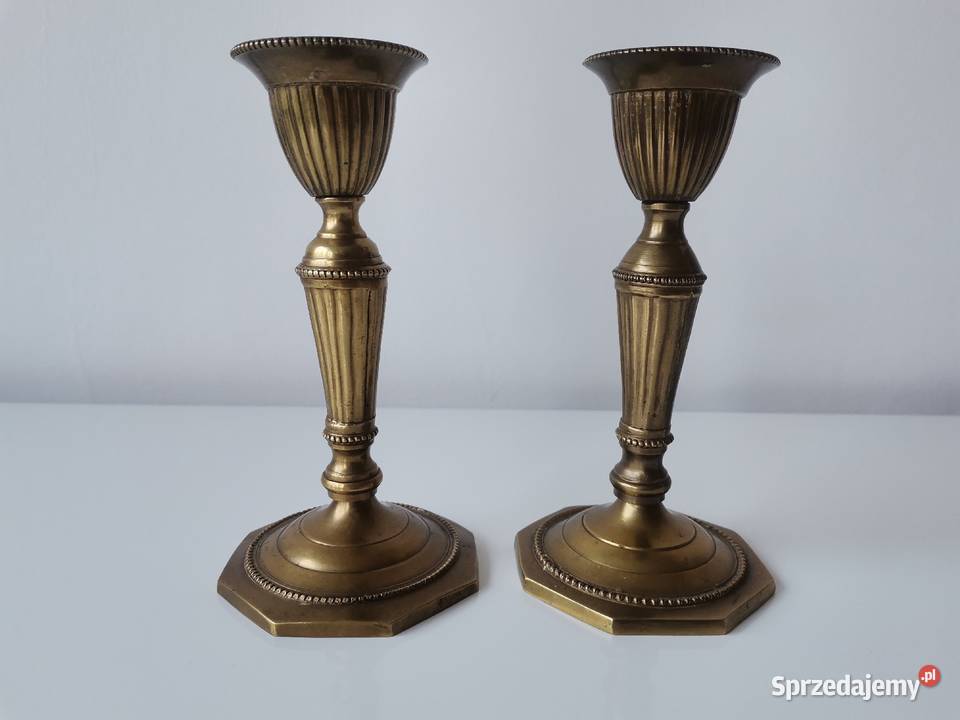 Stare przedwojenne 2 świeczniki stary mosiądz Katowice