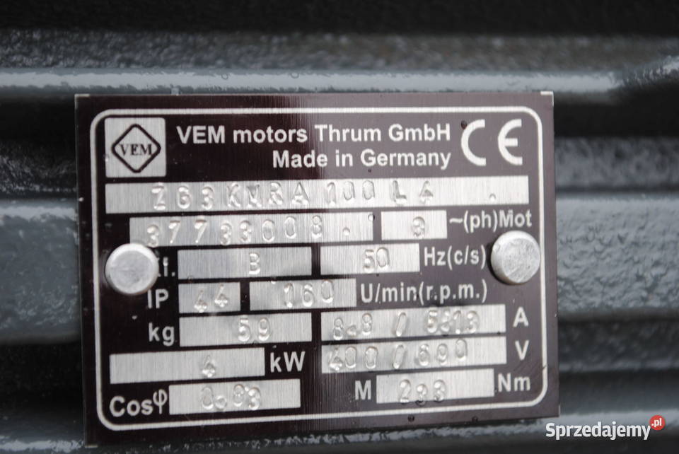 Motoreduktor 4kw 160obrmin FIRMY VEM Kargowa