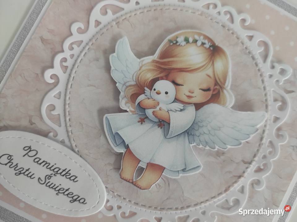 Kartka ręcznie robiona na Chrzest Święty z Łódź