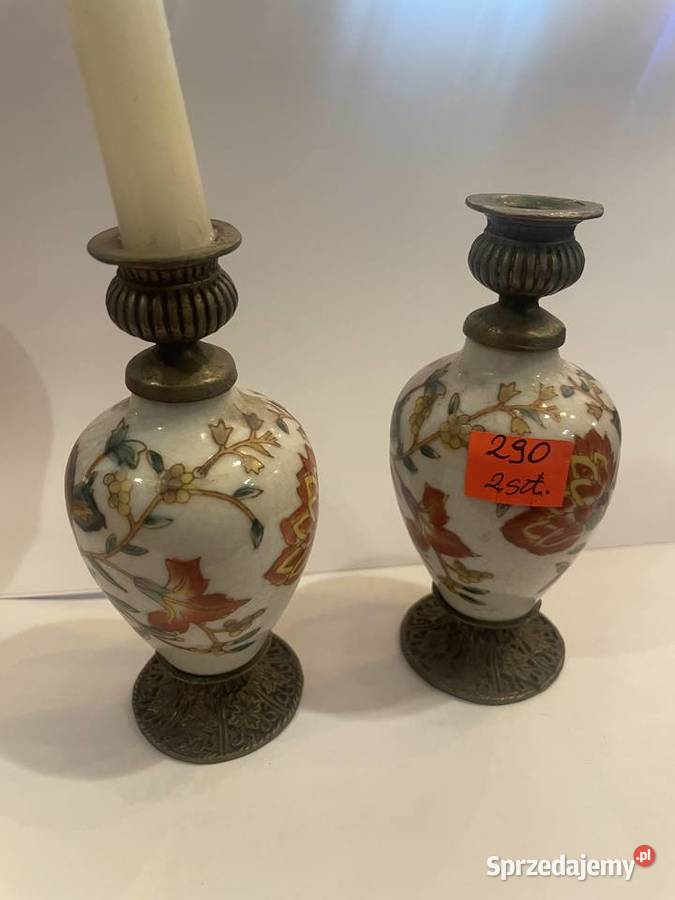Para ozdobnych świeczników ceramicznomosiężnych Kraków