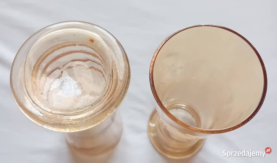 Dwie iryzowane secesyjne szklanki do napojów Porcelana i szkło wielkopolskie Koźminek