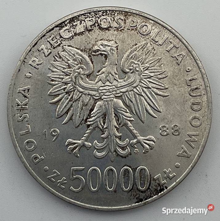 Srebrna moneta 50 000 1988 Józef Piłsudski PRL Kraków