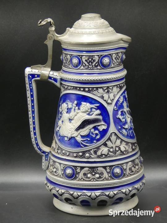 Kamionkowy dzban na wino okuwany cyną wielkopolskie