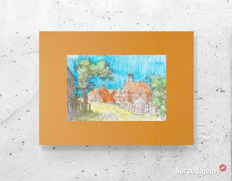 retro pejzaż A3 wieś plakat wiejski obrazek pomorskie Gdańsk