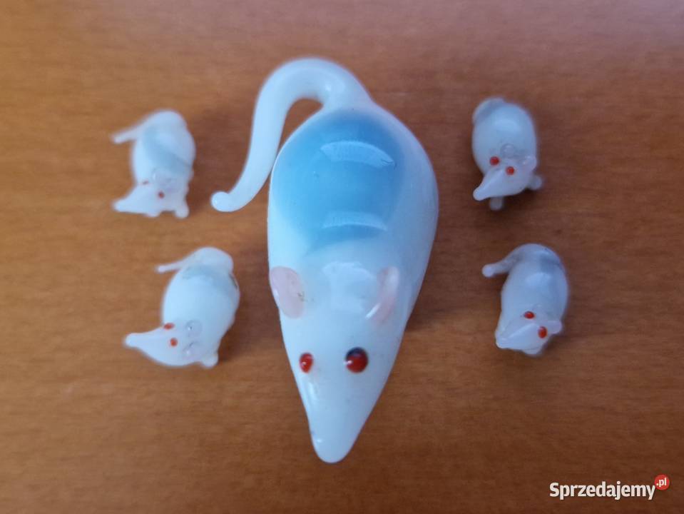 Szklane figurki mama mysz z 4 myszkami Figurki i rzeźby