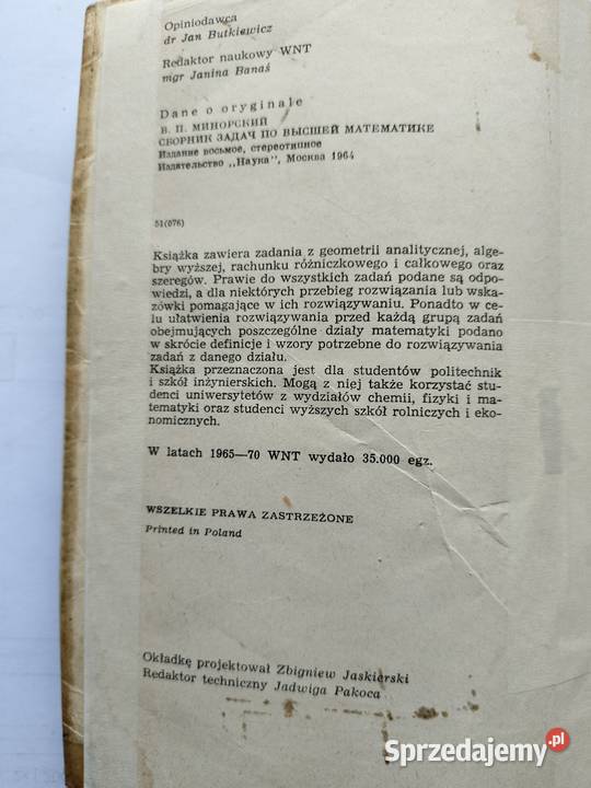 Zbiór zadań z matematyki wyższej WPMinorski Gdynia